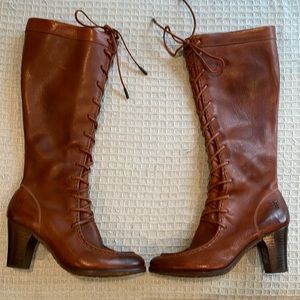Frye Fiona Leather Moc Toe Tall Boots - size 8